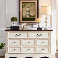   8 Drawers Dresser, 54" Wide Farmhouse Chest of Drawers with Charging Station, Distressed Finish Design, Modern Storage Dressers Organizer 