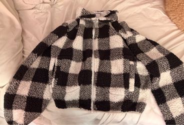 Black & White Plaid Zip-Up Puffer Jacket