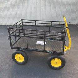 VEVOR Steel Garden Cart, Heavy Duty 1400 lbs Capacity, with Removable Mesh Sides to Convert into Flatbed, Utility Metal Wagon with 2-in-1 Handle and 1