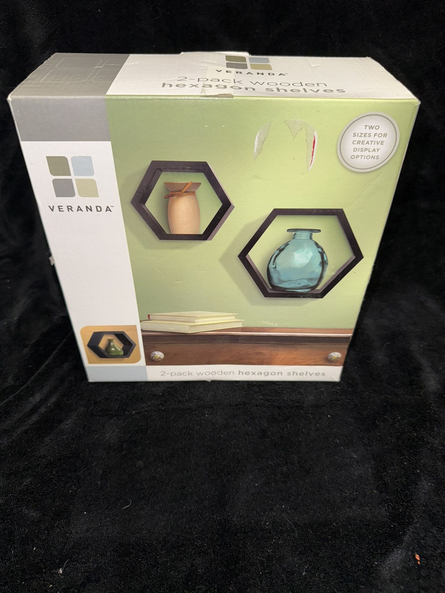 VERANDA WOODEN HEXAGON FLOATING SHELVES - 2-PACK - NEW