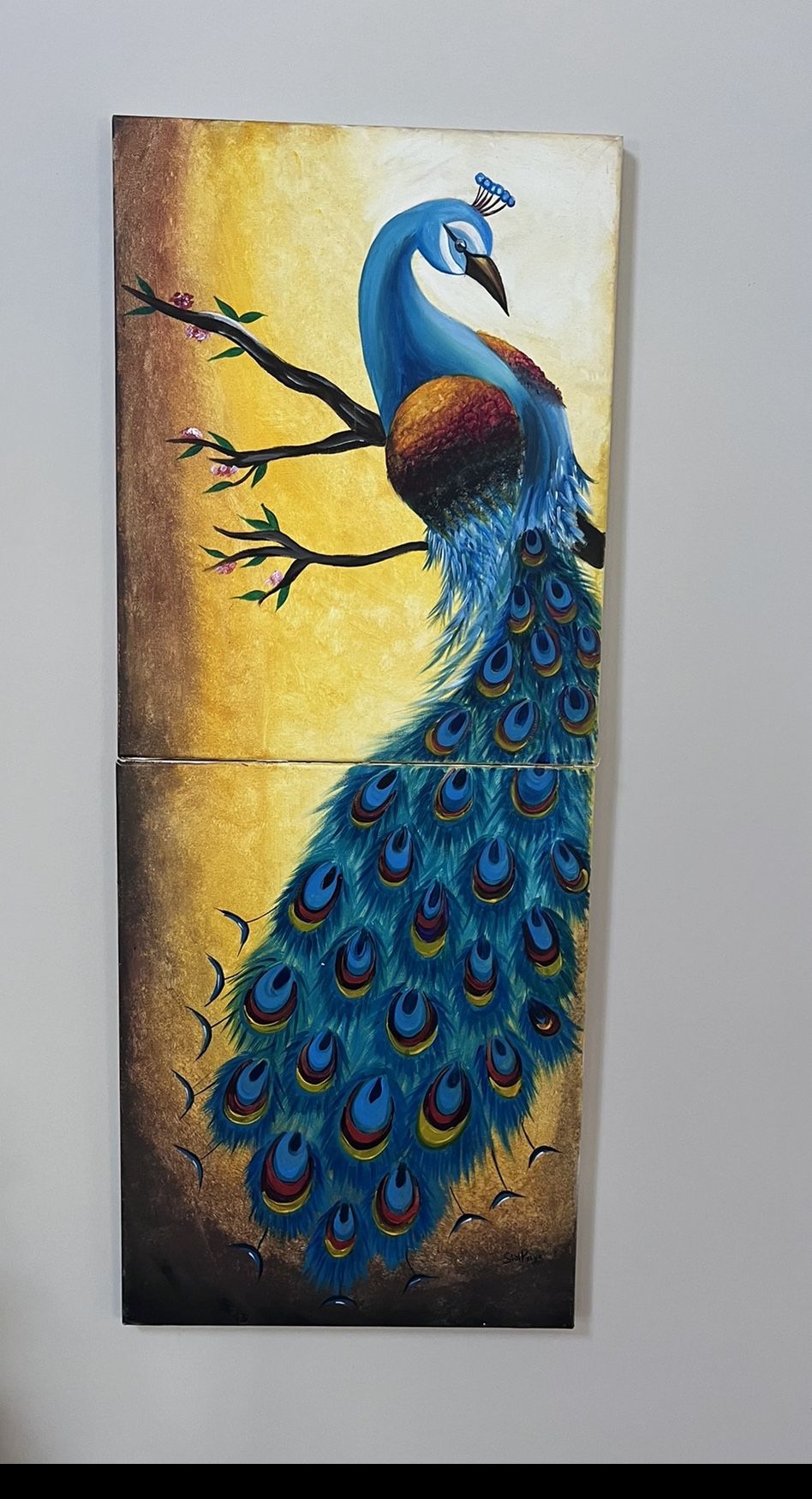 Peacock Handmade Painting - 16x48 Inch 