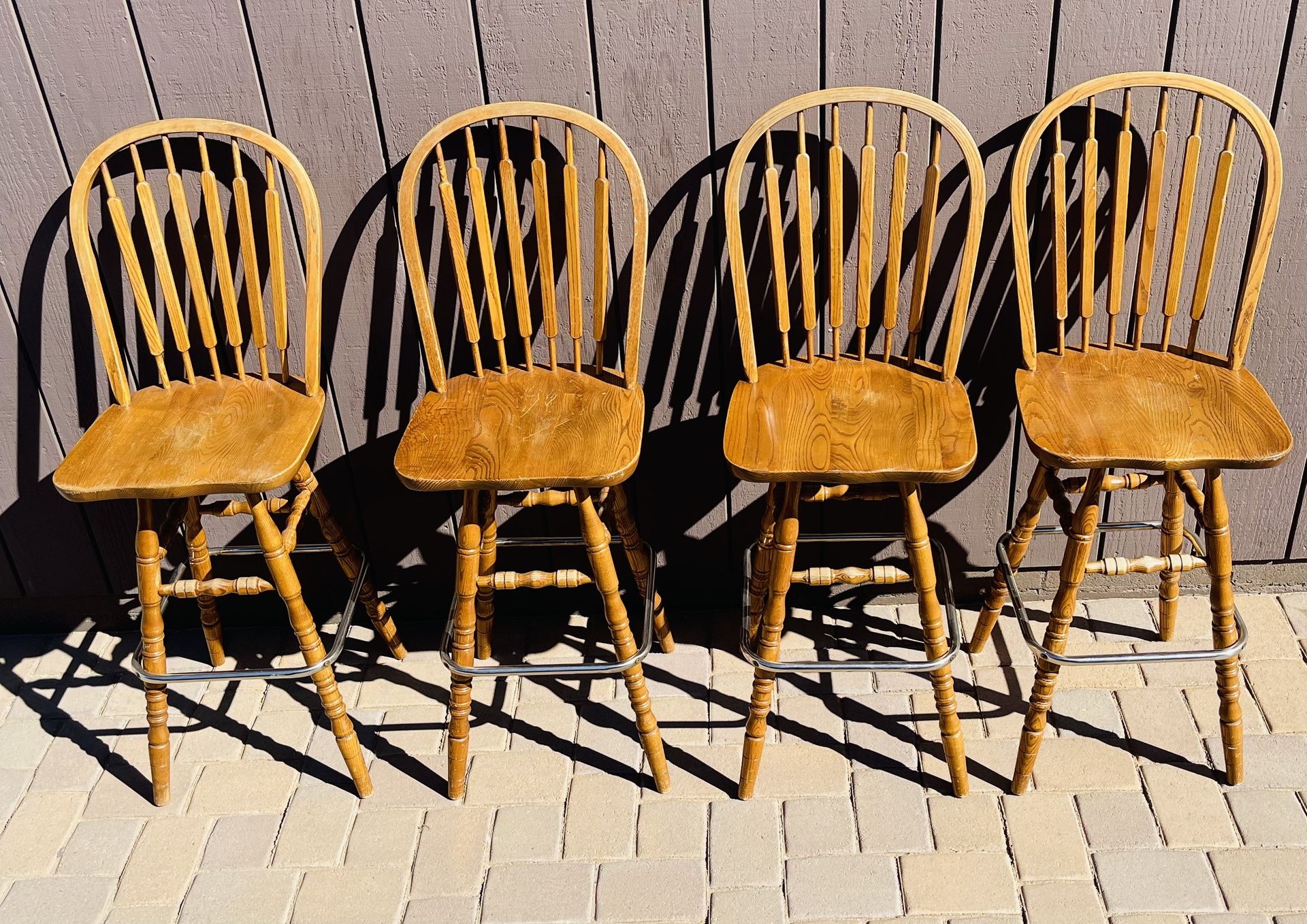 VTG (1980's) MCM S. BENT & BROS. SOLID MAPLE SWIVEL BAR 4 STOOLS