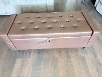 Brown tufted storage ottoman bench