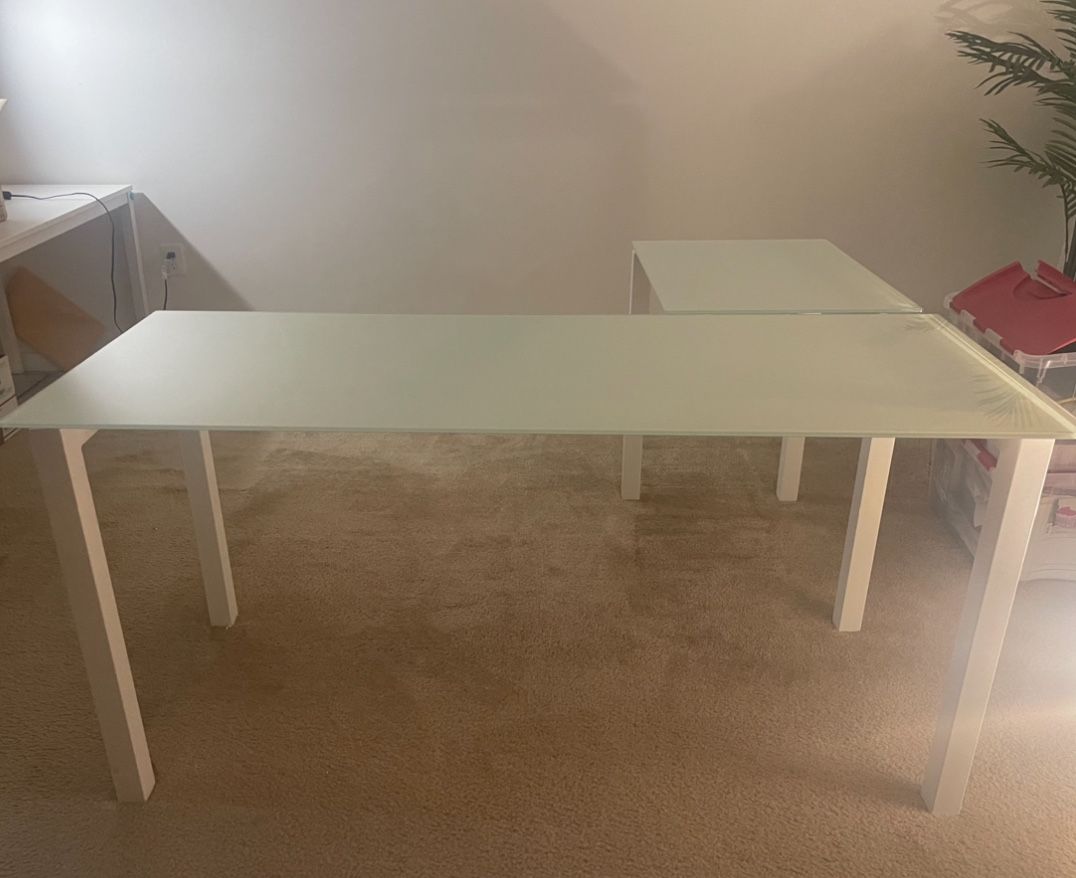White Glass top L- Shaped Desk