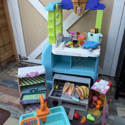 Ice cream truck, Pizza Taco shop, squish like sweet shop and school, toy food, sink, toaster