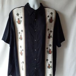 Batik Bay men's black/beige Hawaiian short-sleeve button-down shirt size XL 