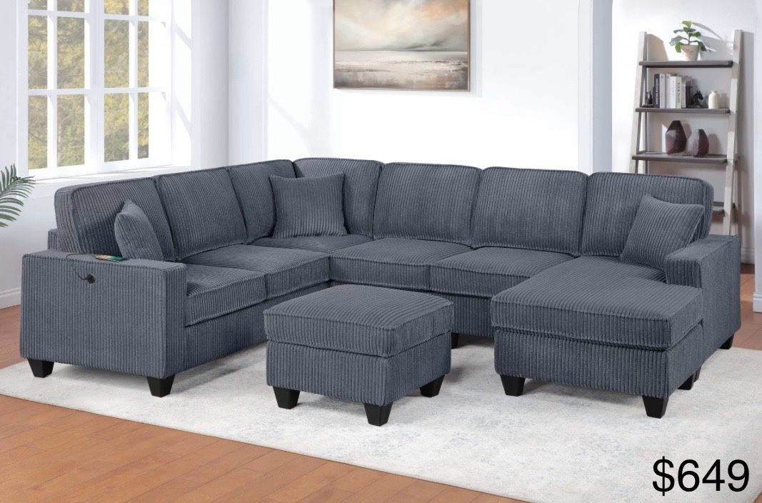 Corduroy Sectional Sofa With Ottoman