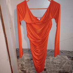 Fashion Nova Orange Ruched Bodycon Dress