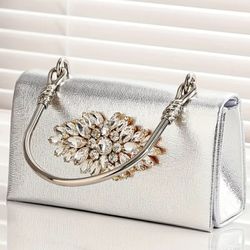 Glossy Silver Rhinestone Glitter Metal Chain Handbag