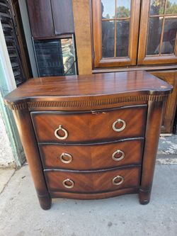 Wood 3-Drawer Nightstand with Brass Ring Pulls