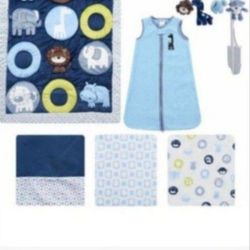 Just Born Elephant Giraffe Blue Boys Animal Nursery Newborn Set