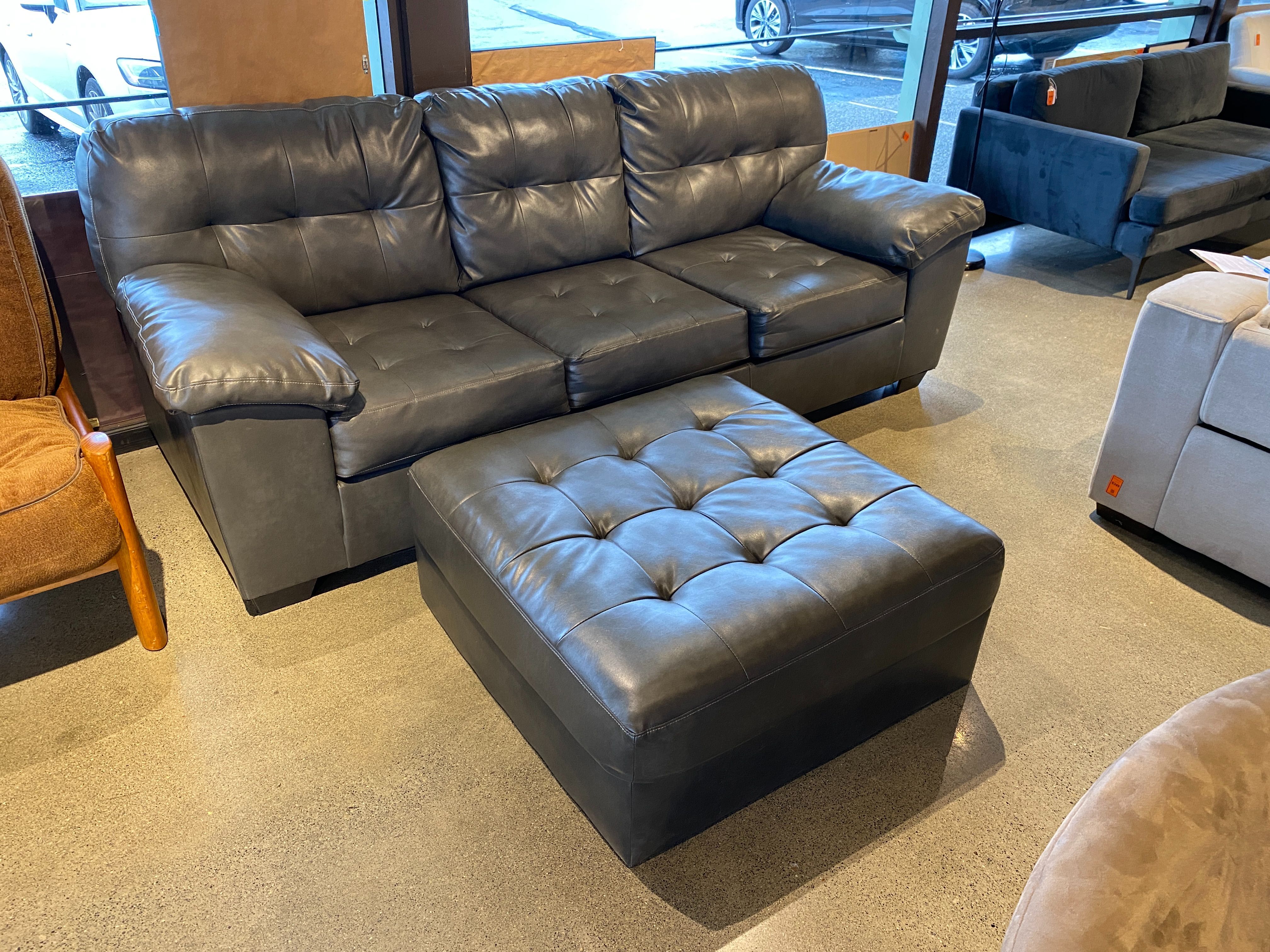 Three Seater Tufted Couch with Matching Ottoman