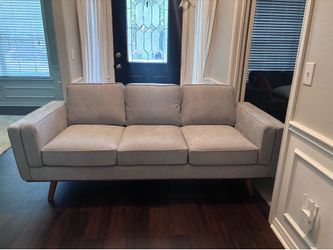 Mid-Century Modern Gray Fabric Sofa