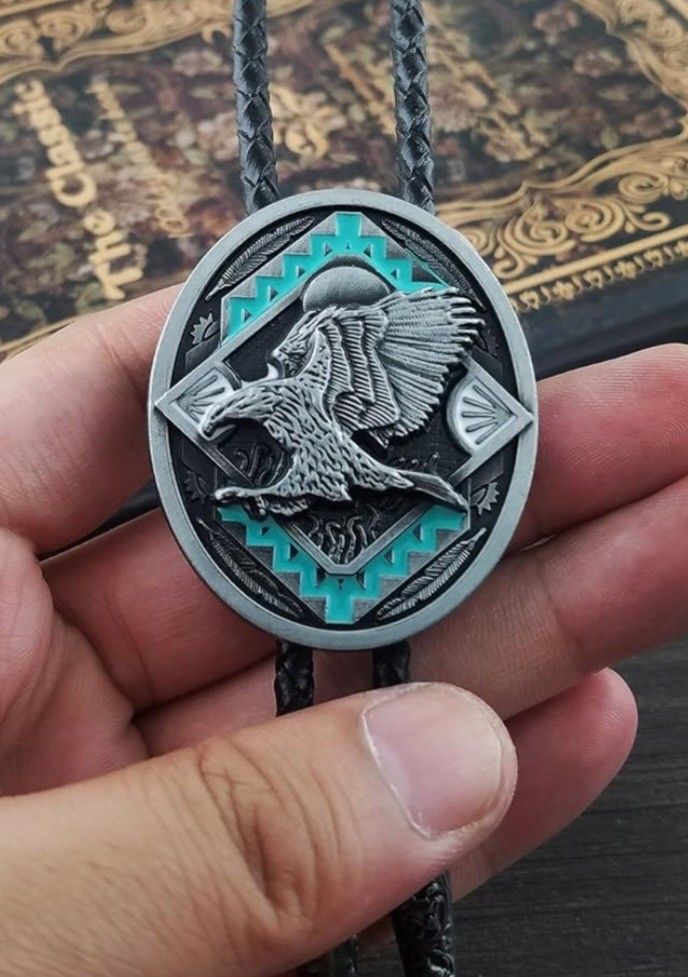 New turquoise color falcon Eagle Bird leather Bolo Tie Western Cowboy Men Women SHIPPING AVAILABLE