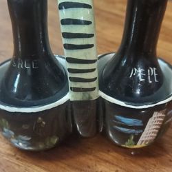 vintage 1960's hand painted salt and peper shakers from San Marino, Ciramic