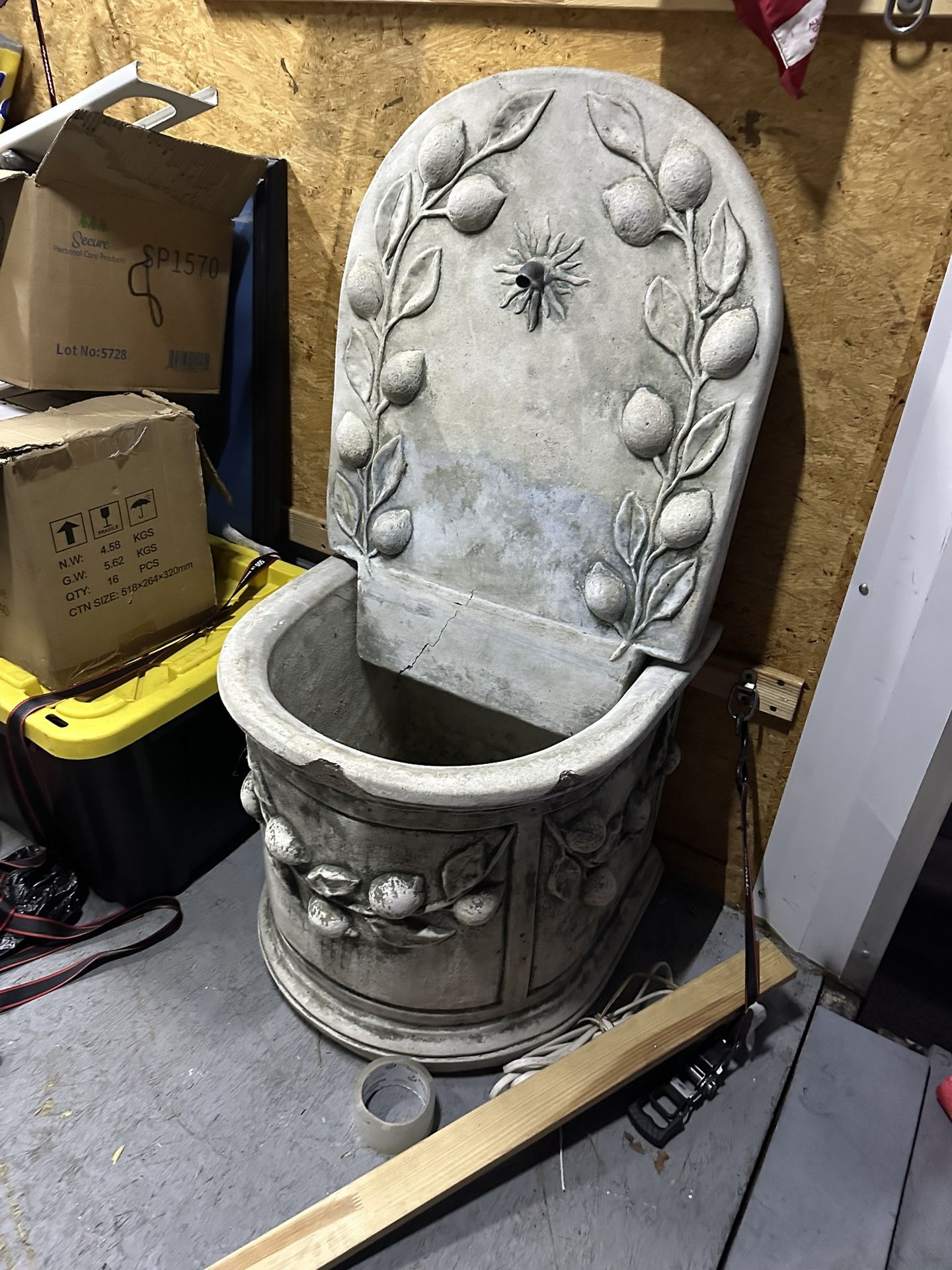 Water fountain, concrete base in concrete top can be turned into a solar water fountain with Koi fish
