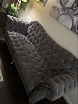 Grey tufted couch set