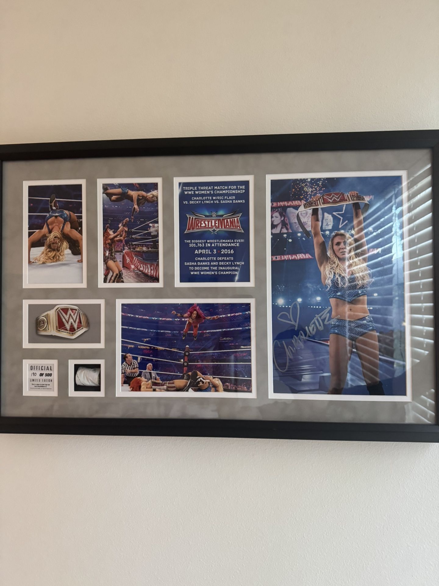 Charlotte Flair Framed Autographed WWE Wrestlemania /500
