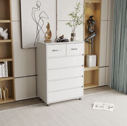 NEW White Dresser Cabinet Sideboard Wood 27.56 in. Sideboard with 6 Drawers