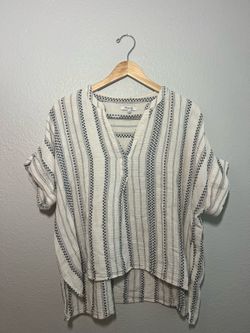 Madewell Lightspun Lakeline Popover Shirt Black & White Stripe Large