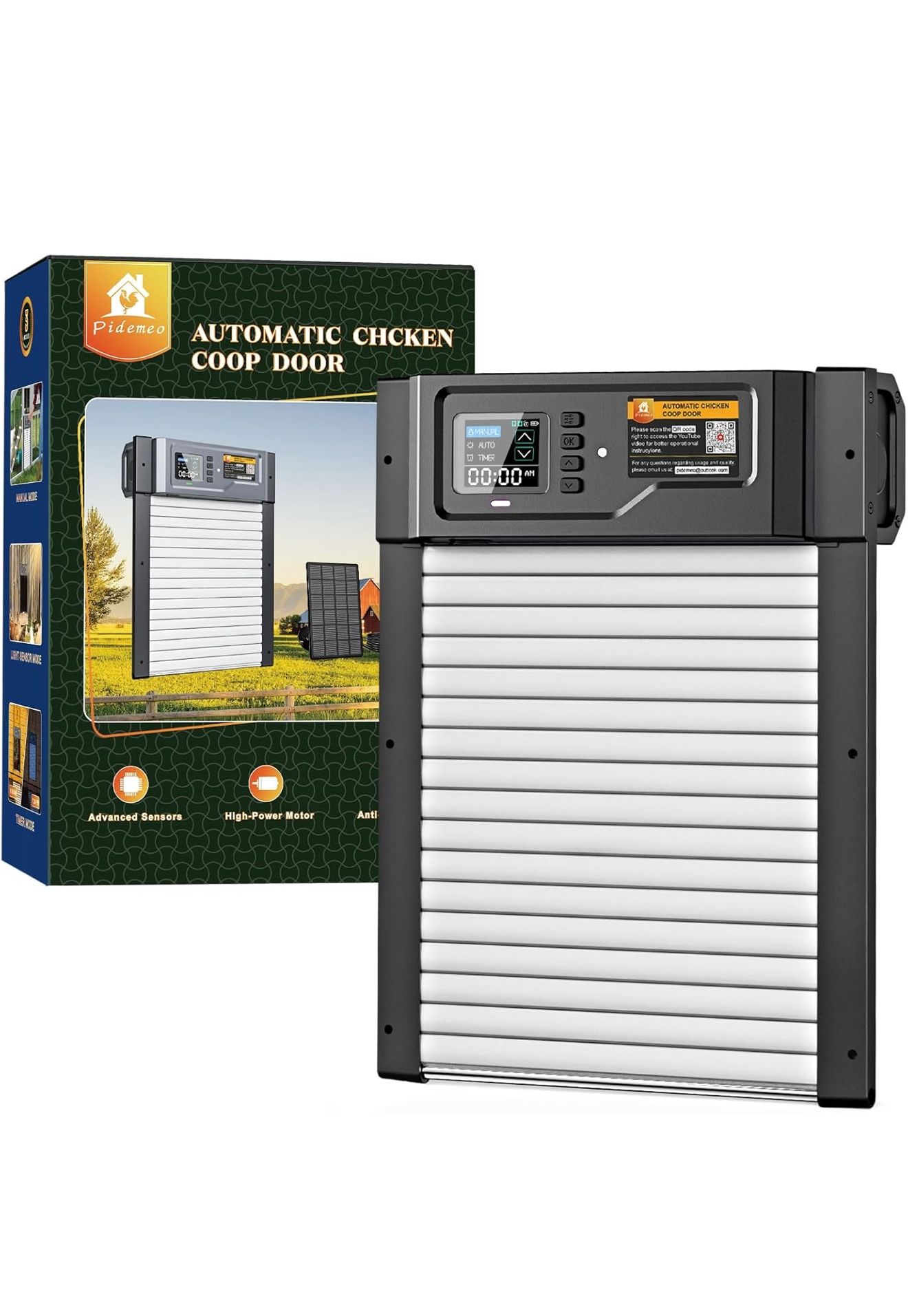 Off-Grid Solar Chicken Coop Door – Automatic Electric Chicken Door with Timer, Light Sensor, Anti-Pinch & Weatherproof Aluminum Design for Remote Farm