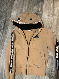 Zombie Dash Kids "Hungry One" Shark Monster Full Zip Hoodie - Tan