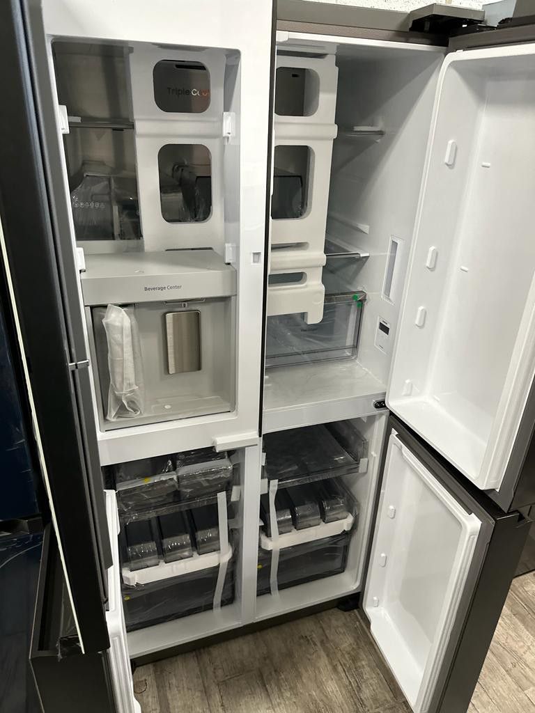 Samsung flex Bespoke white and pink French door fridge with swappable panels