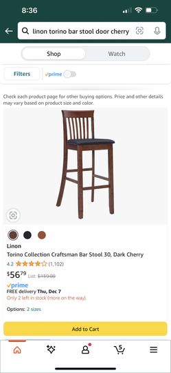 Torino Collection Craftsman Bar Stool 30, Dark Cherry