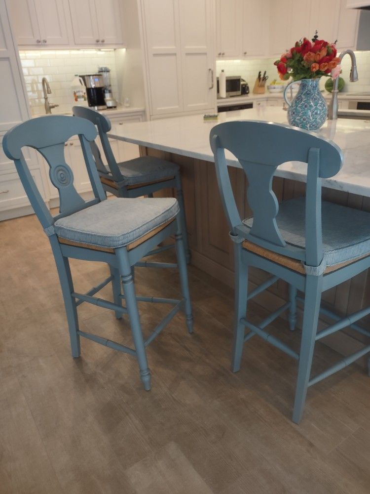 Ethan Allen Caroline Counter Stools-Chambray Blue