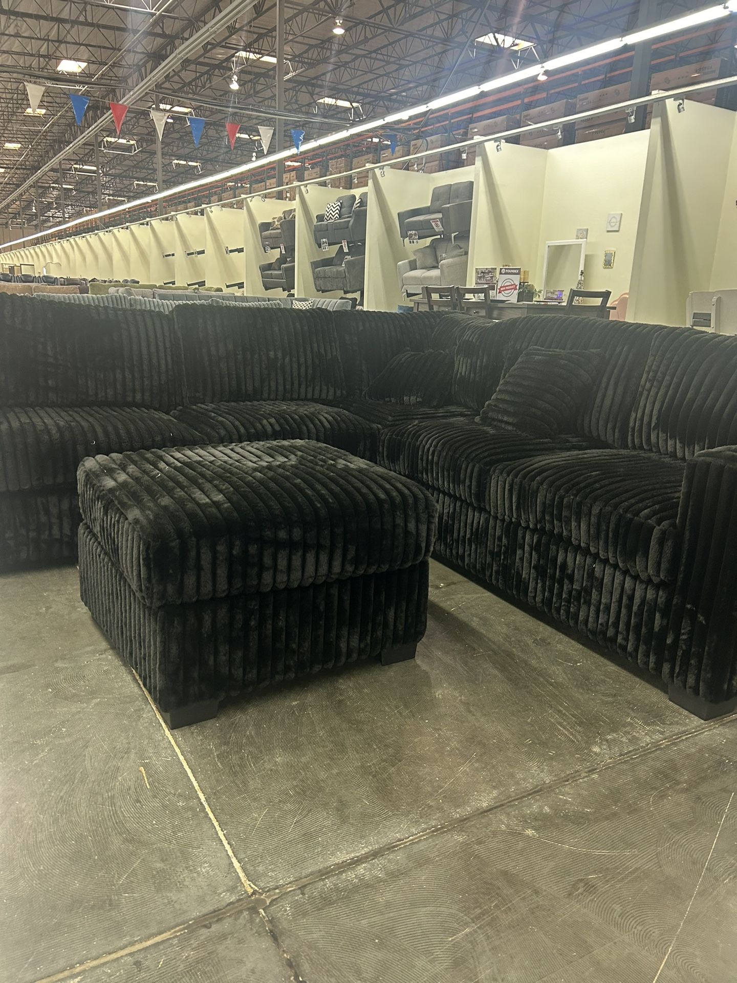 4 Pc Sectional Sofa Black Corduroy