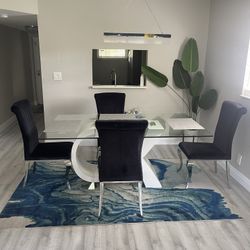 Glass Top Dining Table with 4 Chairs 