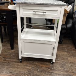 White wood Granite kitchen Cart 