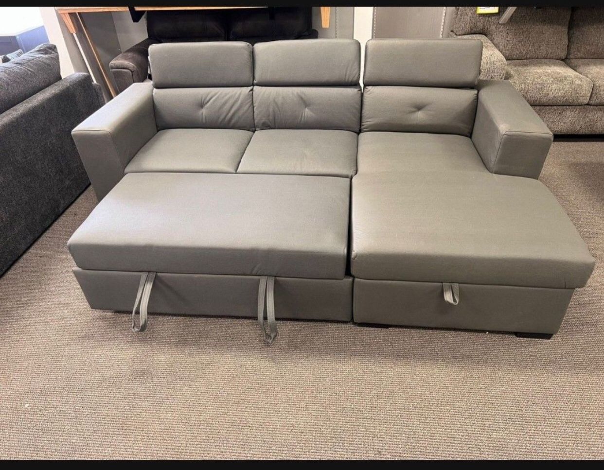 Leather Storage Gray Couch Sofa Sleeper ☄️ Brand New💥