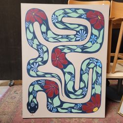 Floral Snake Wall Art, Modern Folk Style Botanical Design