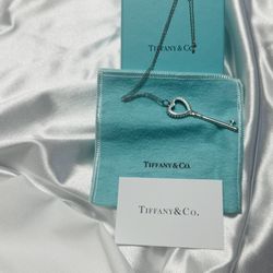 Tiffany & Co.  Sterling Silver Enamel Beaded Heart Key Pendant Necklace Blue