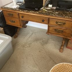 Beautiful Wood Desk With Granite Top