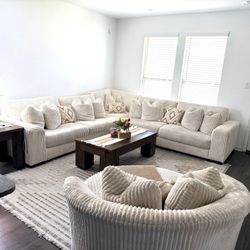 Luxury Sectional Sofa Set + Round Chair – Like New – Moving Sale