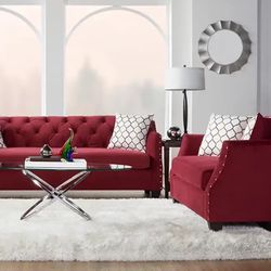 2PC Tufted Living Room Sofa Loveseat Set W 4 Accent Pillows