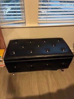 Black Faux Leather Tufted Storage Ottoman