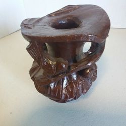 6" High X 5" W., Hand Carved Wood Vase/candle Holder (FREE LOCAL PICK Up)