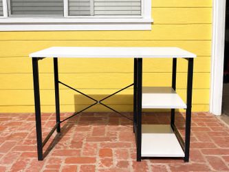 Modern White Desk with Storage Shelves