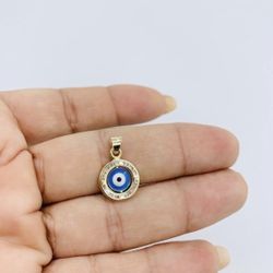 14k Gold Pendant Charm Greek Eye Protector Tiny - Ojo Griego En Oro Evil 