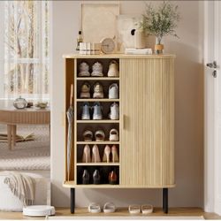 Shoe Storage Cabinet with Sliding Doors, 6-Tier Entryway Shoe Rack