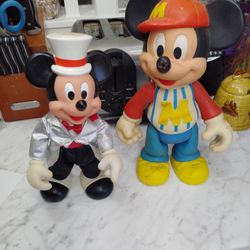 2 Disney Mickey Mouse Rubber Vintage Figurines.