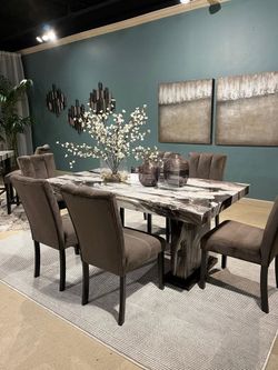 Contemporary, Marble look dining set to create and elevated feel