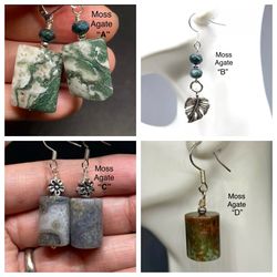 Moss Agate Genuine Stone Handmade Earrings
