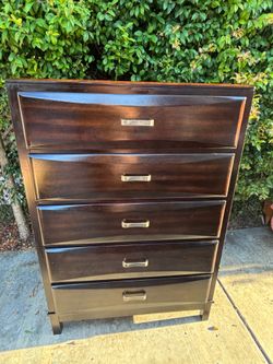 Dark Walnut Modern 5 Drawer Tall Boy Dresser