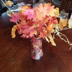FALL FLOWERS WITH GLASS VASE 