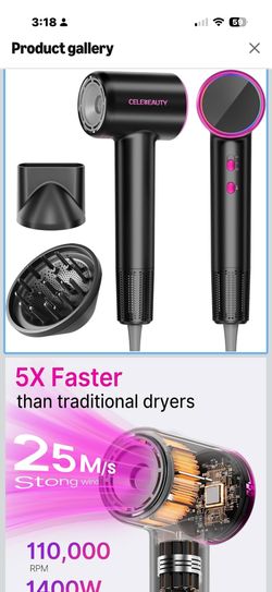 Hair Dryer Blow Dryer with Magnetic Diffuser & Nozzle, 110000 RPM Brushless Motor Ionic Hairdryer for Fast Drying & Frizz Control, Lightweight Low Noi