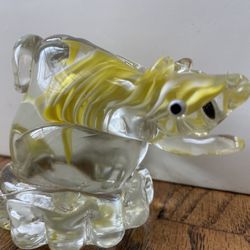 Vintage Art Glass Pig Boar 3.5" Sculpture Hand Blown Yellow Glass Figure. Condition is pre owned and is overall in solid and respectable shape.   This